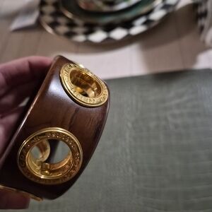 Coach Brown Wood Bangle Bracelet with Gold Tone Grommets